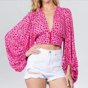 Signature8 pink and red polka dot top